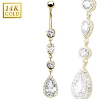 Piercing nombril en or 14 carats � triple pendentif