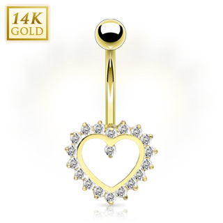 Piercing nombril en or 14 carats avec coeur � contours de gemmes