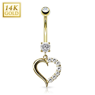 Piercing nombril en or 14 carats avec coeur pav� de zirconiums
