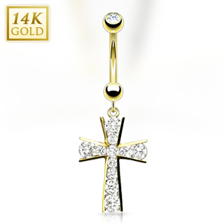 Piercing nombril en or 14 carats avec croix pav�e de gemmes