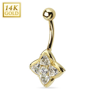 Piercing nombril en or 14 carats avec �toile � quatre branches