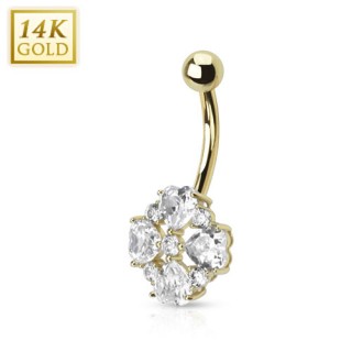 Piercing nombril en or 14 carats avec fleur � p�tales en coeurs