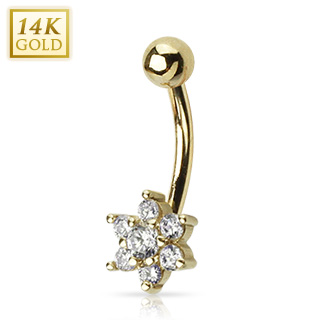 Piercing nombril en or 14 carats avec fleur de zirconium