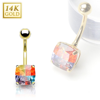 Piercing nombril en or 14 carats avec gemme carr�e multicolore