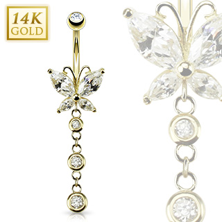 Piercing nombril en or 14 carats avec lib�llule et bulles