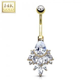 Piercing nombril en or jaune 14k � chandelier royal