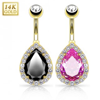 Piercing nombril en or jaune 14 carats � poire Cubic Zirconia