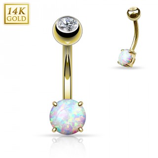 Piercing nombril en or jaune 14 carats avec petite Opale synth�tique