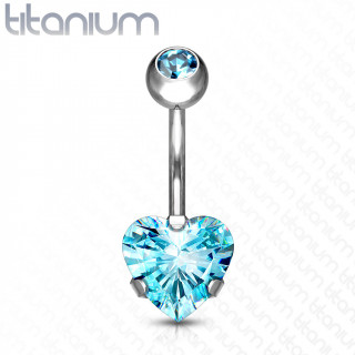 Piercing nombril en titane G23 � coeur strass griff� - Bleu aqua