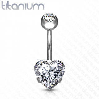 Piercing nombril en titane G23 � coeur strass griff� - Clair