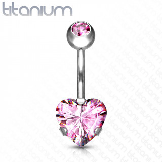 Piercing nombril en titane G23 � coeur strass griff� - Rose