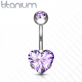 Piercing nombril en titane G23 � coeur strass griff� - Violet Tanzanite