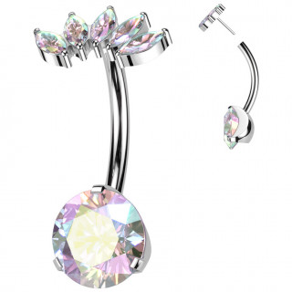 Piercing nombril en Titane � arc de zirconium Aurore Bor�ale en amandes (push-in)