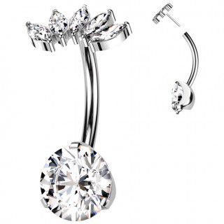 Piercing nombril en Titane � arc de zirconium en amandes (push-in)