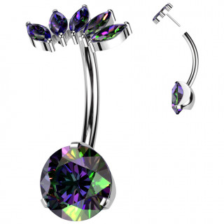 Piercing nombril en Titane � arc de zirconiums Vitrail Medium en amandes (push-in)