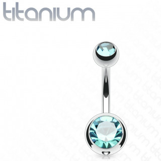 Piercing nombril en titane G23 � boules serties - Aqua