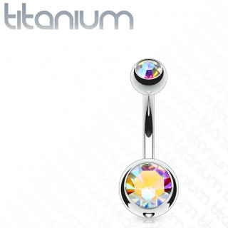 Piercing nombril en titane G23 � boules serties - Aurore bor�ale