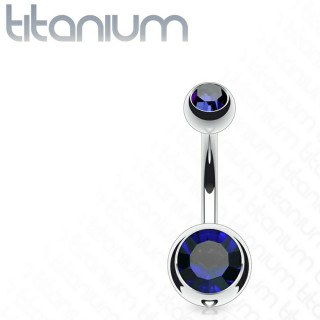 Piercing nombril en titane G23 � boules serties - Bleu