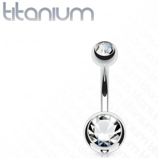 Piercing nombril en titane G23 � boules serties - Clair