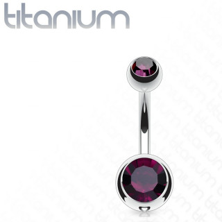 Piercing nombril en titane G23 � boules serties - Pourpre
