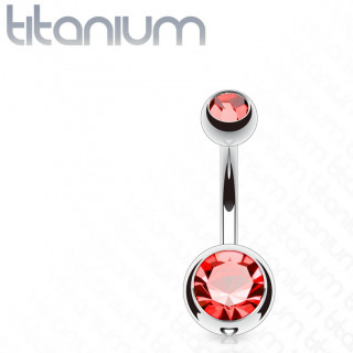 Piercing nombril en titane G23 � boules serties - Rouge