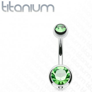 Piercing nombril en titane G23 � boules serties - Vert