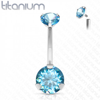 Piercing nombril en titane haute qualit� � zirconiums - Bleu aqua (filetage interne)