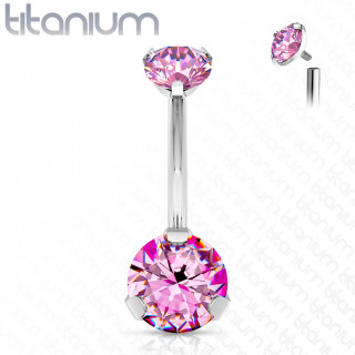 Piercing nombril en titane haute qualit� � zirconiums - Rose (filetage interne)