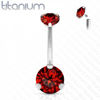 Piercing nombril en titane haute qualit� � zirconiums - Rouge (filetage interne)