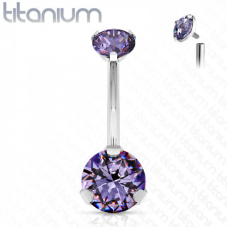 Piercing nombril en titane haute qualit� � zirconiums - Violet Tanzanite (filetage interne)