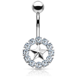 Piercing nombril �toile cercl�s de zirconiums clairs