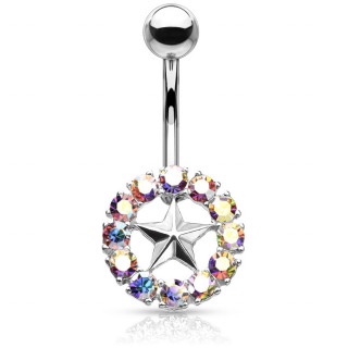 Piercing nombril �toile cuivr�e cercl� de zirconiums aurore bor�ale