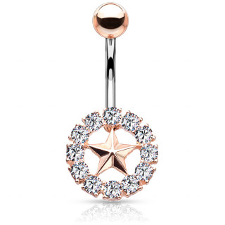 Piercing nombril �toile cuivr�e cercl�e de zirconiums