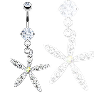 Piercing nombril �toile de mer pav�e de pierres