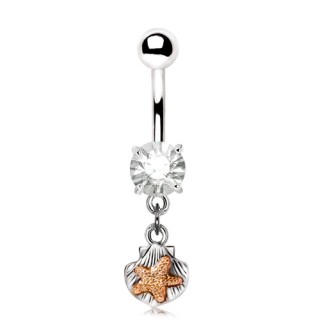 Piercing nombril �toile de mer sur coquillage