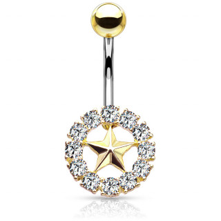 Piercing nombril �toile dor�e cercl�e de zirconiums