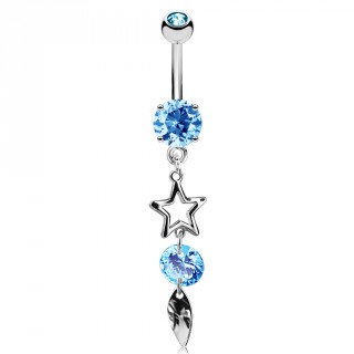 Piercing nombril � �toile et feuille suspendues - bleu aqua