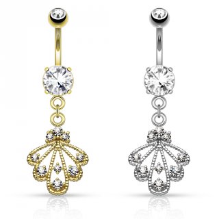 Piercing nombril �ventail perl� avec strass