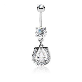 Piercing nombril � fer � cheval pav� de strass
