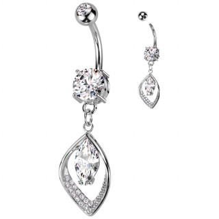 Piercing nombril � feuille d'arbre stylis�e pav�e de zirconiums