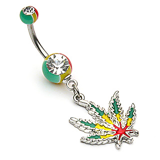 Piercing nombril feuille de cannabis Rasta