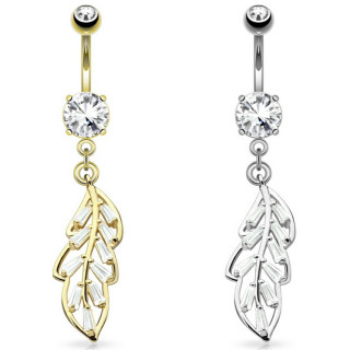 Piercing nombril feuille pav�e de gemmes