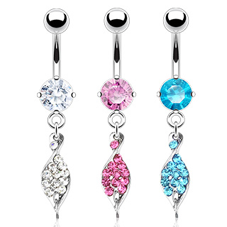 Piercing nombril � feuille pav�e de pierres