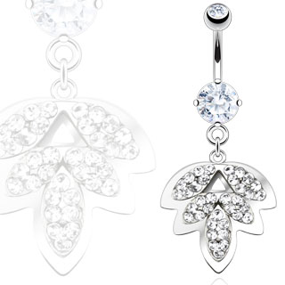 Piercing nombril feuille pav�e de pierres