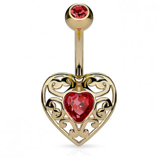 Piercing nombril filigrane de coeurs plaqu� or