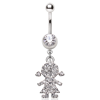 Piercing nombril fillette pav�e de strass claires