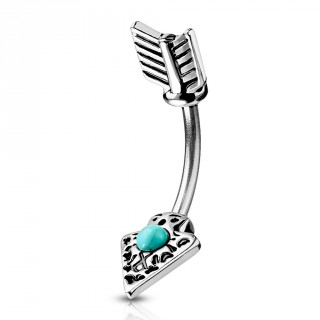 Piercing nombril fl�che tribale grav�e � turquoise