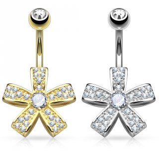 Piercing nombril fleur � cinq p�tales pav�e de strass