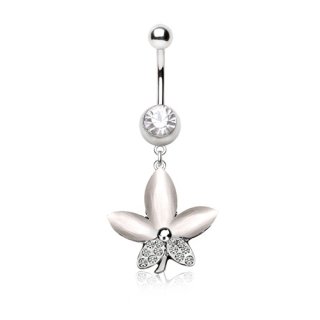 Piercing nombril fleur � oeil de chat et strass