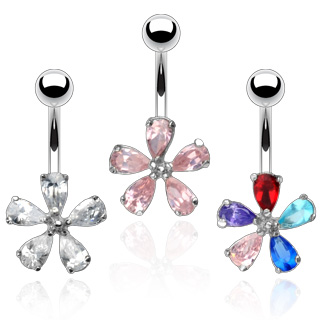 Piercing nombril fleur � petales en gouttes
